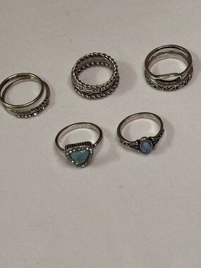 Silver Faux Turquoise Accent Ring Set - Blue
